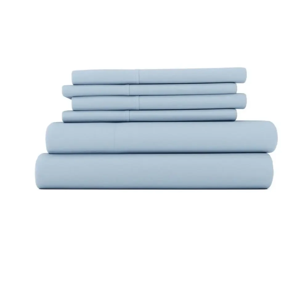 Premium 6 Pc King Sheet Set Microfiber Light Blue Ultrasoft Hypoallergenic New